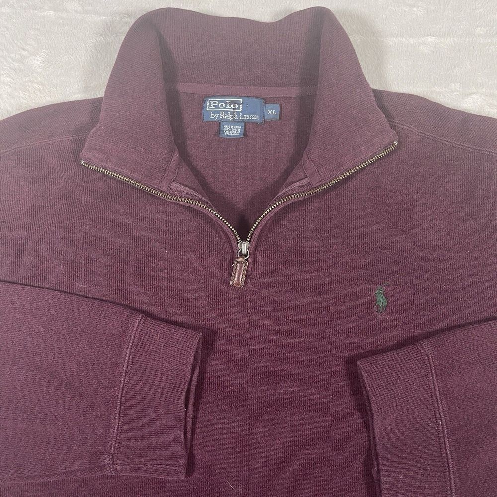 Polo Ralph Lauren 100% Cotton Knit Burgundy Collared 1/4 Zip Sweater Mens XL